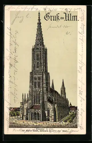 Lithographie Ulm, Totalansicht vom Münster