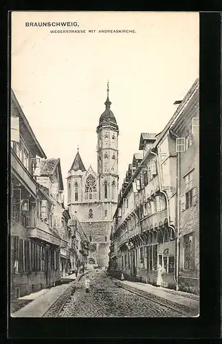 AK Braunschweig, Weberstrasse mit Andreaskirche