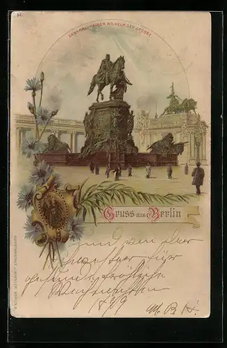 Lithographie Berlin, Denkmal Kaiser Wilhelm der Grosse