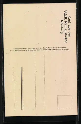 Künstler-AK Nürnberg, Gasthaus Ratskeller-Karte mit herausragenden Persönlichkeiten der Stadt