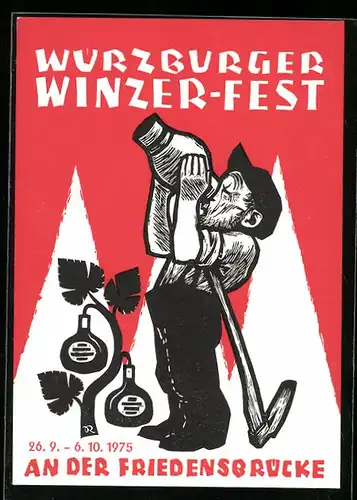 AK Würzburg, Winzerfest 1979, an der Friedensbrücke, Winzermännle