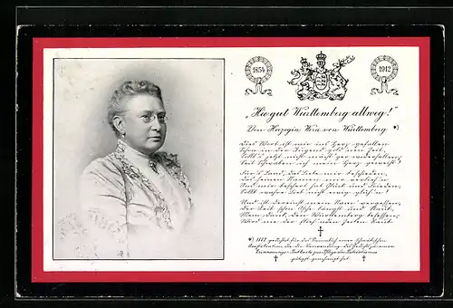 AK Herzogin Grossfürstin Wera von Württemberg im Portrait