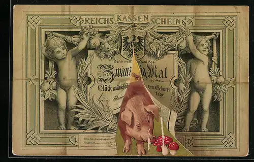 AK Reichs-Kassen-Schein mit Glücksschwein