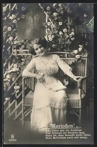 Foto-AK L.J. & F.F. Nr. 3268 /4: Junge Dame in einem Korbstuhl