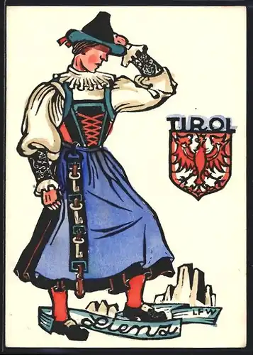 AK Lienz, Tiroler Mädchen in Tracht, Wappen
