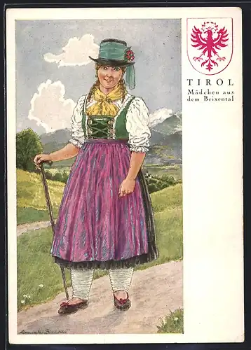 Künstler-AK Tiroler Mädchen aus dem Brixental in Tracht