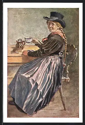 AK Tirol, Frau in Tracht aus dem Lechtal