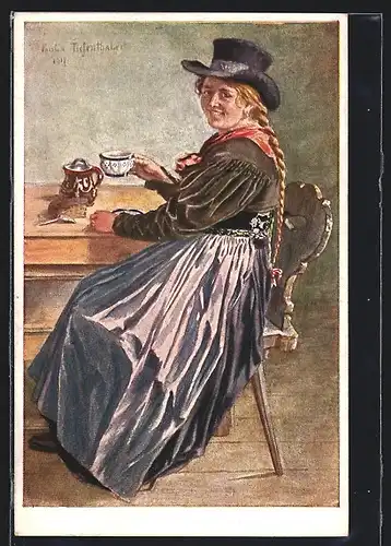 Künstler-AK Tiroler Trachten, Lechtal