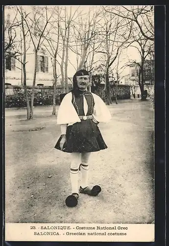 AK Salonique, Costume National Grec, griechischer Mann in Volkstracht