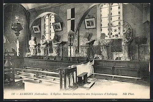AK Aubigny, L'Eglise, Statues funéraires des Seigneurs