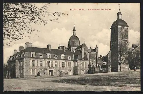 AK Saint-Sever, La Mairie et les Ecoles