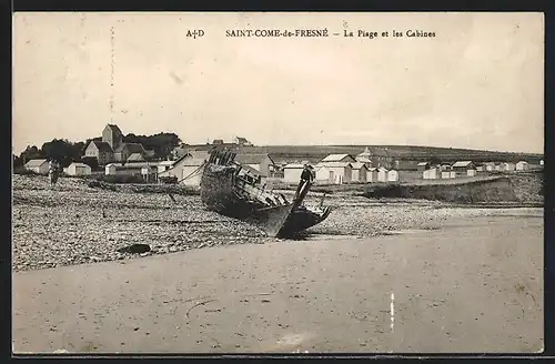 AK Saint-Come-de-Fresné, La Plage et les Cabines