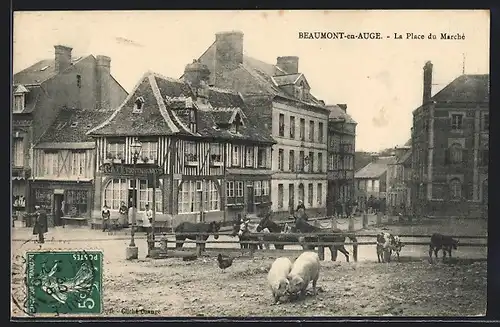 AK Beaumont-en-Auge, La Place du Marche