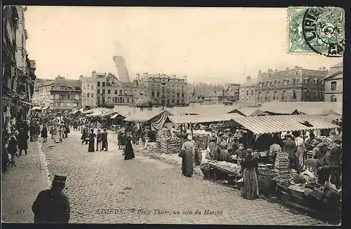 AK Lisieux, Place Thiers, un coin du Marché