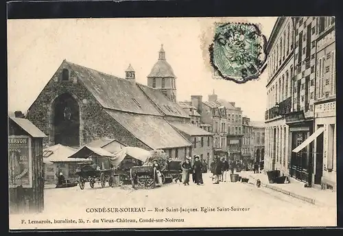 AK Condé-sur-Noireau, Rue Saint-Jacques, Eglise Saint-Sauveur