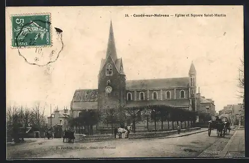 AK Condé-sur-Noireau, Eglise et Square Saint-Martin