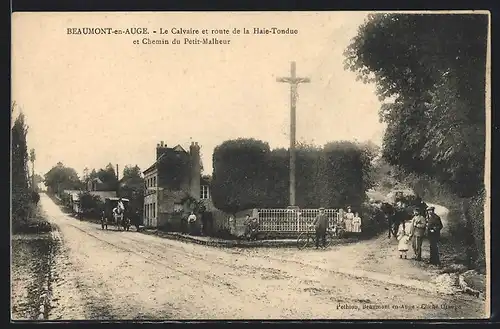 AK Beaumont-en-Auge, Le Calvaire et route de la Haie-Tondue et Chemin du Petit-Malheur