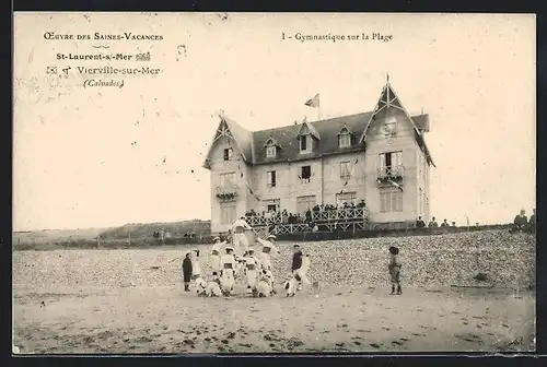 AK Vierville-sur-Mer, Oeuvre des Saines-Vacances, Gymnastique sur la Plage