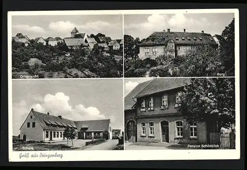 AK Dringenberg, Hotel-Pension Schönblick, Schule, Burg
