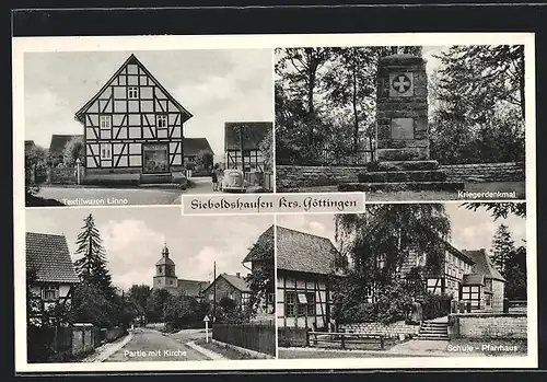 AK Sieboldshausen b. Göttingen, Kriegerdenkmal, Partie mit Kirche