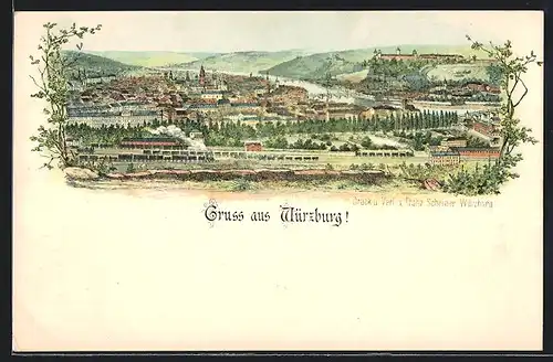 Lithographie Würzburg, Ortsansicht
