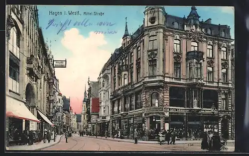 AK Hagen i. Westf., Blick in die Mittel-Strasse