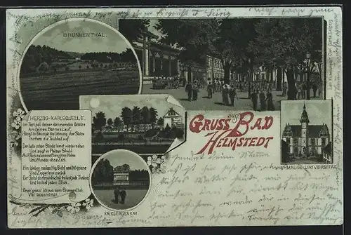 Lithographie Bad Helmstedt, Ehmalige Universität, Kriegerdenkmal