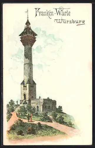 Lithographie Würzburg, Franken-Warte, Verlag Franz Scheiner