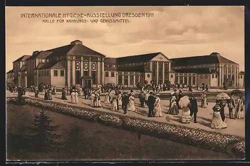 AK Dresden, Internationale Hygiene-Ausstellung 1911, Halle für Nahrungs- & Genussmittel