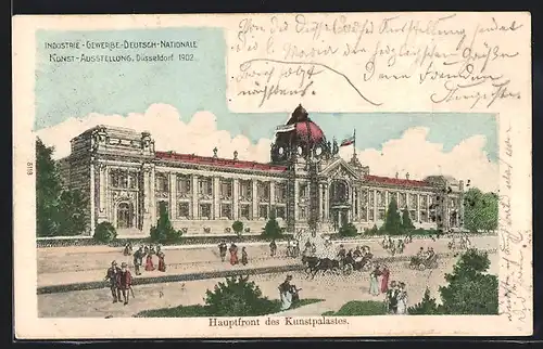AK Düsseldorf, Industrie-Gewerbe-Deutsch-Nationale Kunst-Ausstellung 1902, Hauptfront des Kunstpalastes