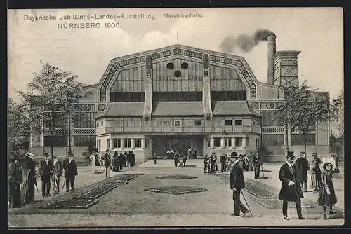 AK Nürnberg, Bayer. Jubiläums Ausstellung 1906, Maschinenhalle mit Publikum