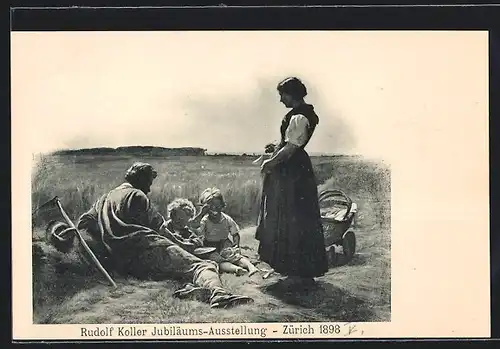 AK Zürich, Rudolf Koller Jubiläums-Ausstellung 1898, Bauernfamilie auf dem Feld