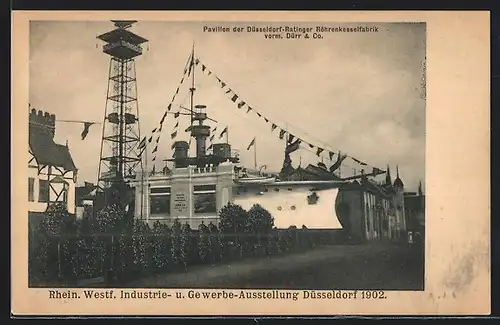 AK Düsseldorf, Rhein. Westf. Industrie- und Gewerbe-Ausstellung 1902, Pavillon der Düsseldorfer-Ratinger Röhrenkesselfa.