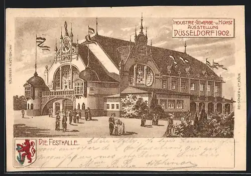 Lithographie Düsseldorf, Industrie-Gewerbe- u. Kunstausstellung 1902, Die Festhalle
