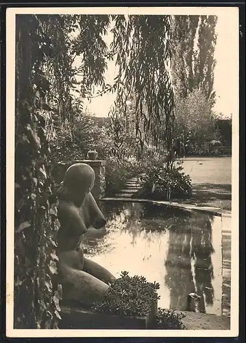 AK Zürich, Züga, Züricher Gartenbau-Ausstelung 1933, Sondergarten mit Plastikfigur