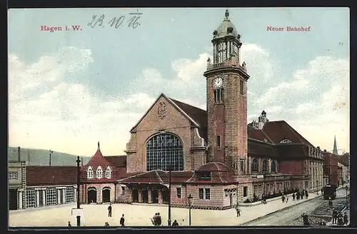 AK Hagen i. W., Blick auf den neuen Bahnhof