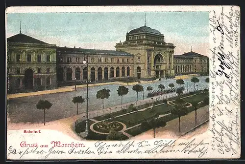 AK Mannheim, Blick auf den Bahnhof