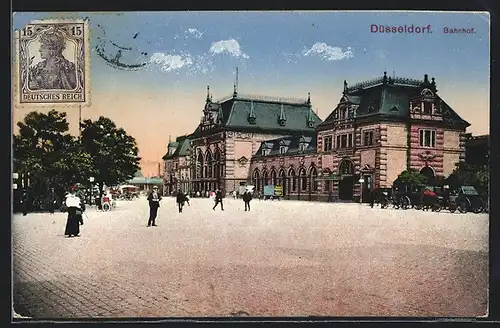 AK Düsseldorf, Bahnhof vom Vorplatz aus