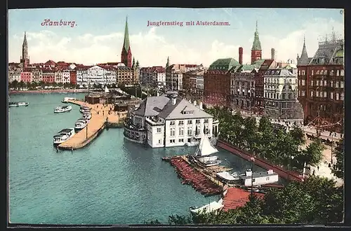 AK Hamburg, Jungfernstieg mit Alsterdamm und Dampfern