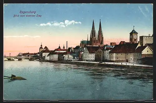 AK Regensburg, Blick vom eisernen Steg