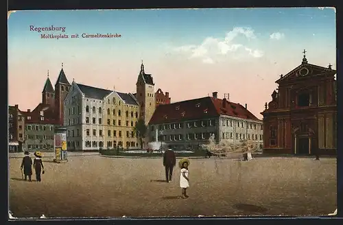 AK Regensburg, Ansicht am Moltkeplatz mit Karmelitenkirche und Institut Niedermünster