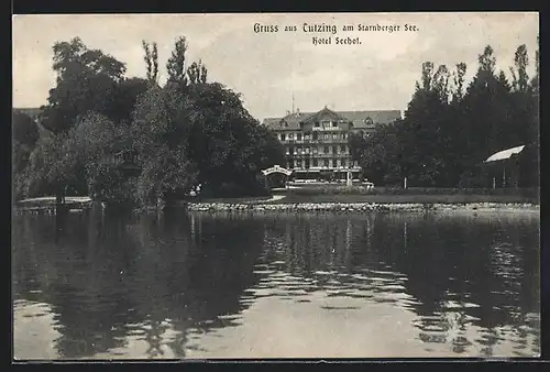 AK Tutzing am Starnberger See, Hotel Seehof vom Wasser aus gesehen