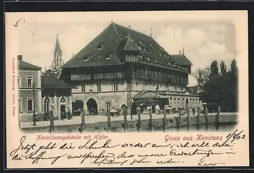 AK Konstanz, Konziliumsgebäude mit Hafen