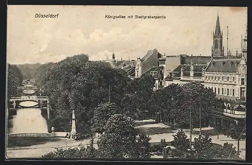 AK Düsseldorf, Königsallee mit Stadtgrabenpartie