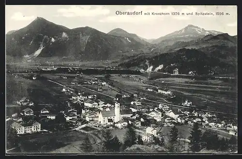 AK Oberaudorf, Ortsansicht mit Kranzhorn und Spitzstein