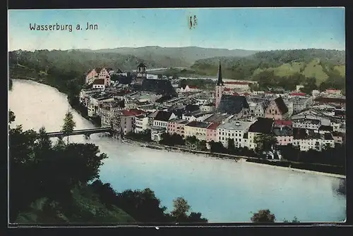 AK Wasserburg a. Inn, Flusspartie mit Ortsansicht