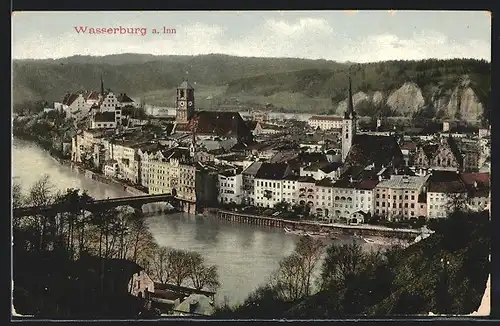 AK Wasserburg a. Inn, Teilansicht aus der Vogelschau