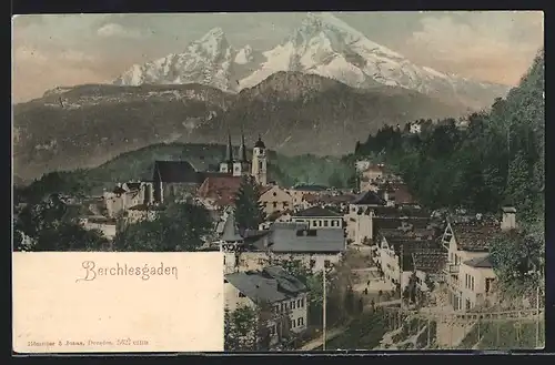 AK Berchtesgaden, Ortspartie mit Gebirgswand