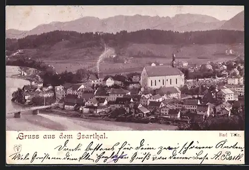 AK Bad Tölz /Isarthal, Teilansicht mit Kirche