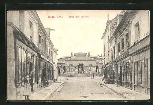 AK Sées, Rue des Halles, Strassenpartie